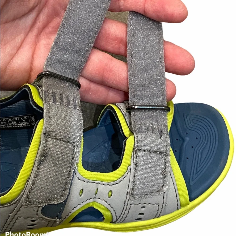 Geox blue, gray and yellow strap sandals